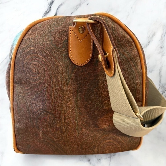 ETRO 1992 Vintage Boston Bag Paisley PVC Leather Duffle with Strap Lock and Key - Picture 7 of 16